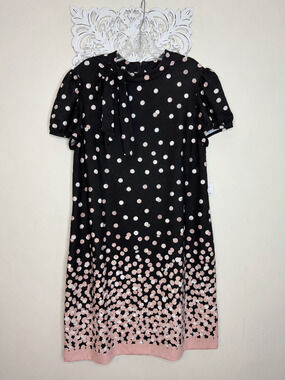 NWT London Style Collection Dress Size 18 Black Pink Polka Dot Neck Bow Midi